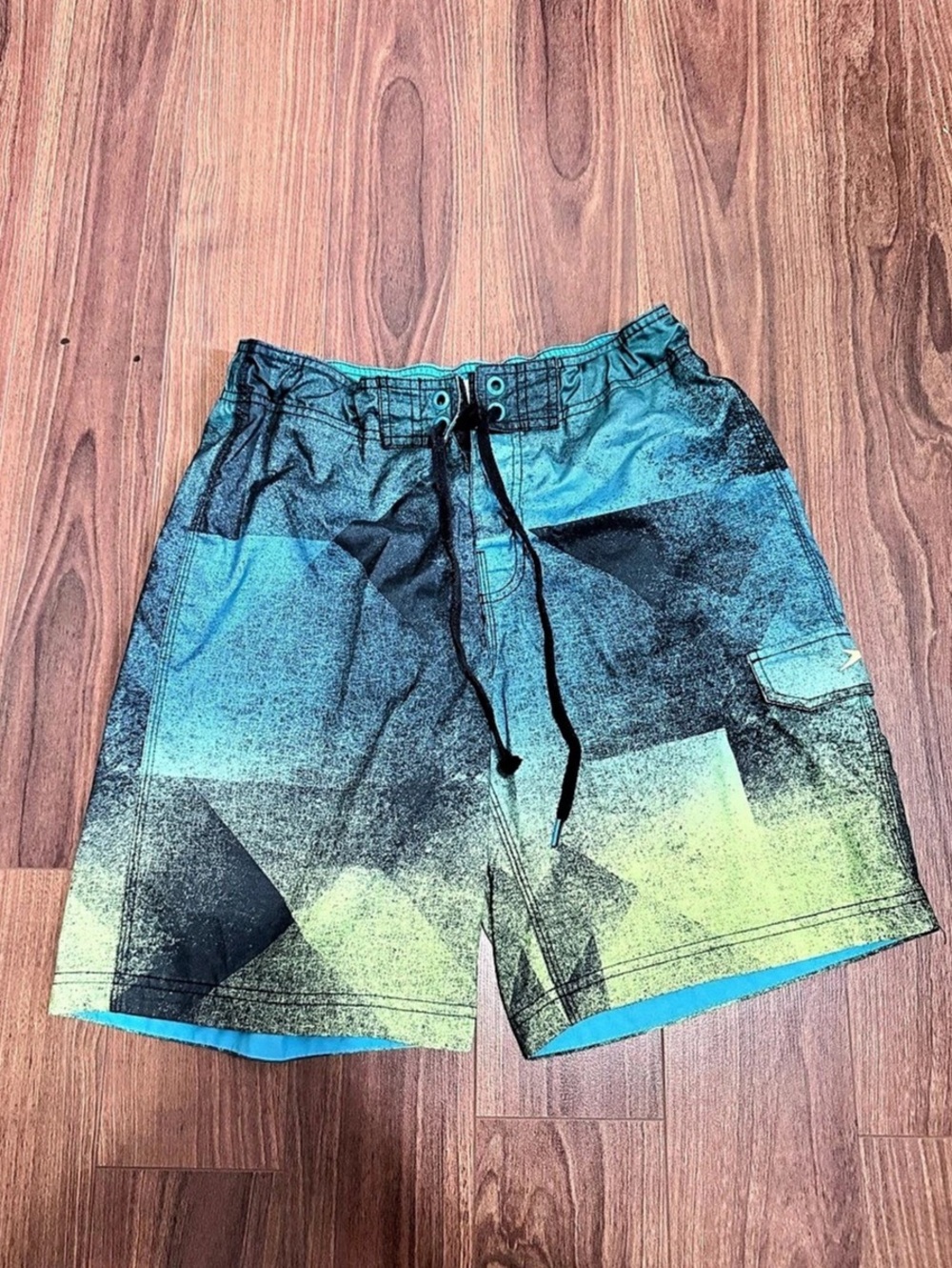 Speedo Geometric Swim Trunks in Blue & Green Size M/M/M Like New